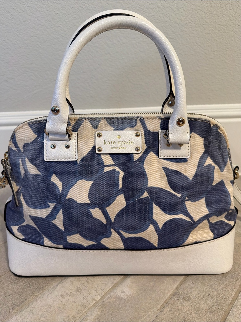 Kate Spade Wellesley Rachelle Blue Leaf Print Satchel Crossbody